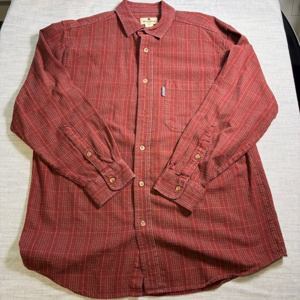Woolrich, Button Down Shirt, L, Red, Plaid Grid Cotton Casual, MSRP $65
